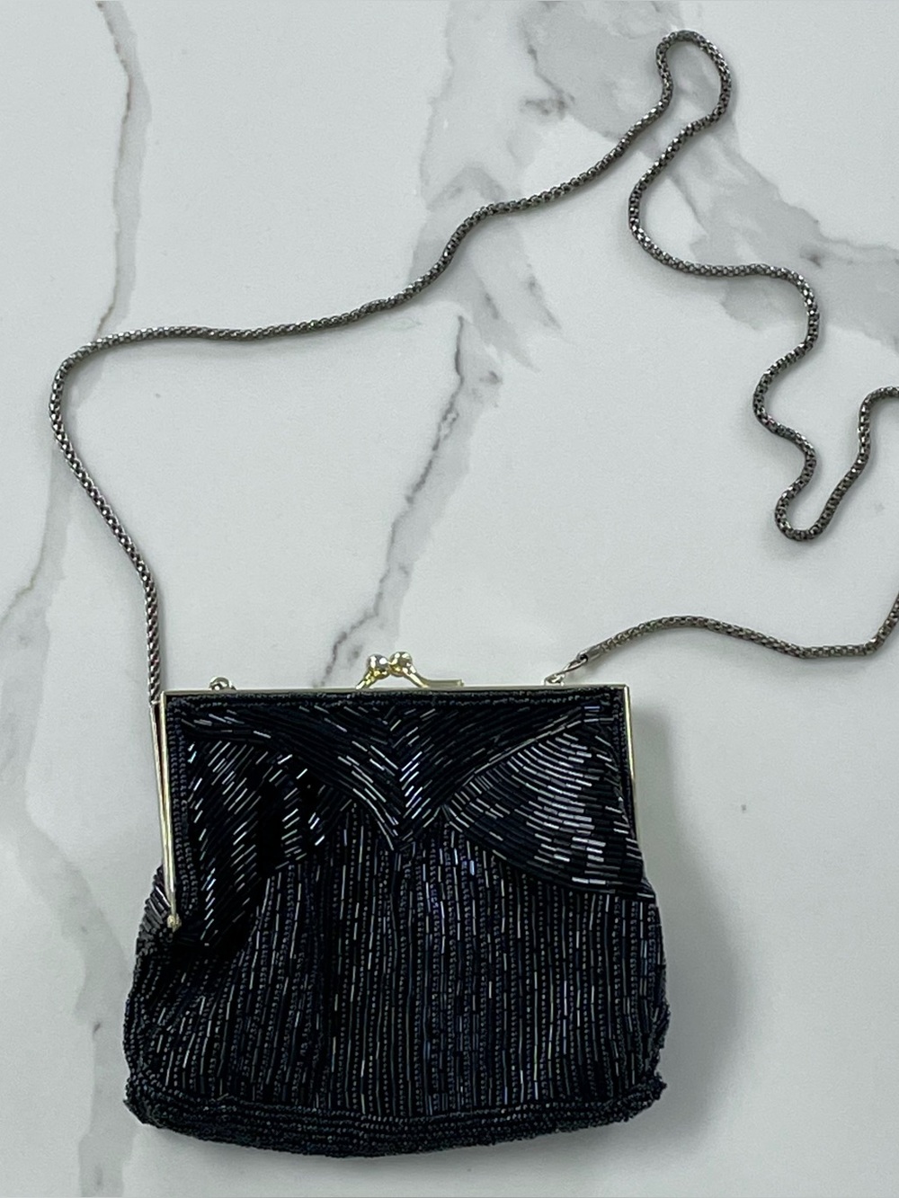 Vintage Elegant Black Beaded Clutch Evening Bag